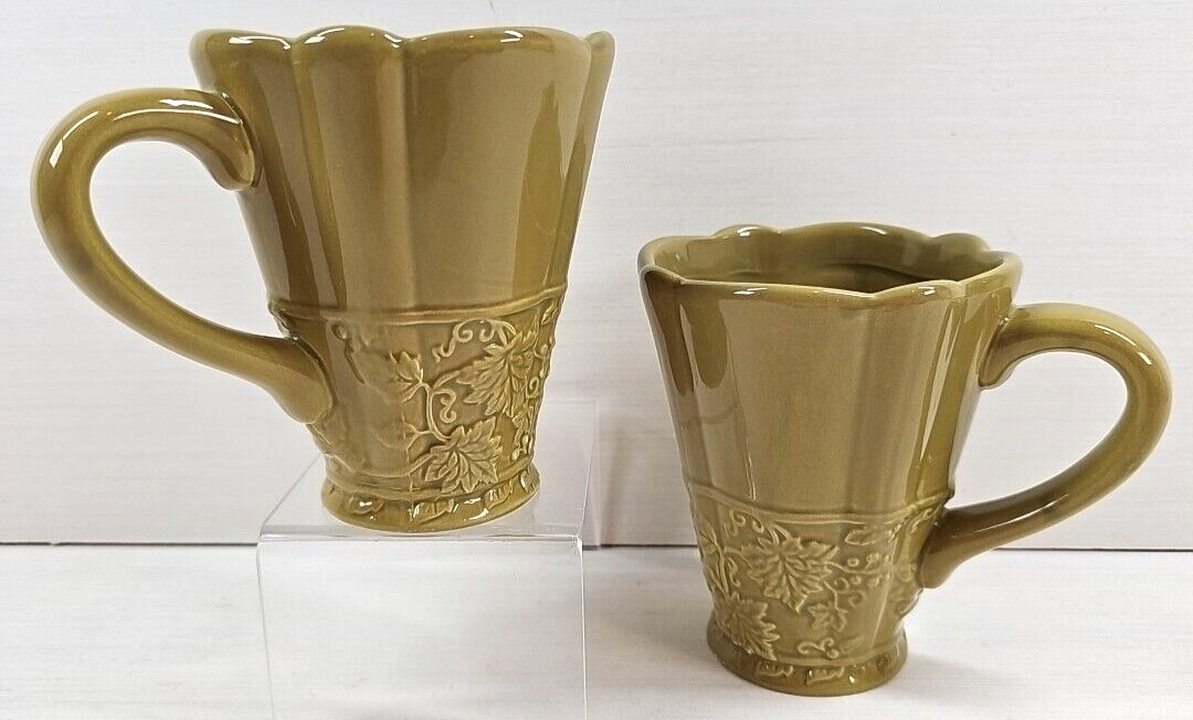 2 Ambiance Leaves &amp; Vines Green Mugs Set Floral Leaves Embossed Coffee C... - $29.67