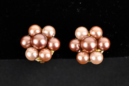 Vintage Gold Tone Clip On Pink and Purple Tone Beaded Earrings - $14.99