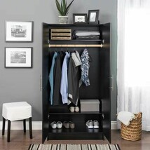Black Freestanding Bedroom Cabinet Armoire Wardrobe Closet with Hanging ... - $7,328.61 MXN