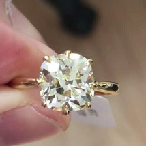 1.49Ct Cushion CZ Moissanite Solitaire Engagement Ring 14K Yellow Gold Plated - £89.90 GBP