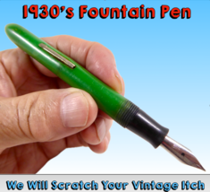 1930&#39;s WearEver Fountain Pen, Green Celluloid, Lever-Fill Bladder, Stain... - $22.49