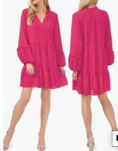 CeCe Split V-Neck Long Sleeve Clip Dot Tiered Babydoll Dress Size Small  $99.00 - £47.14 GBP