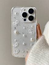 Luxury 3D Pearl Bow Glitter Phone Case with Silver Foil for iPhone Models - $7.53