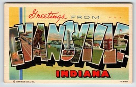 Greetings From EvansvilIe Indiana Large Letter Postcard Linen Curt Teich... - £11.65 GBP