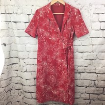 Vintage Handmade Wrap Around Secretary Dress Red with white Flowers Siz ... - $49.49