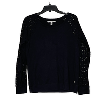 Victoria&#39;s Secret Womens Top Size Medium Black With Lace Sleeves Blouse - $20.36