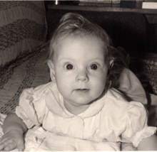 Vintage 1950s Baby Girl Candid Big Eyes Black &amp; White Photograph 3.5&quot;x5&quot; - £11.82 GBP