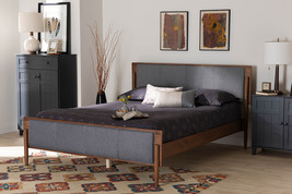Flax Gray Fabric and Ash Walnut Queen Size Platform Bed - $6,931.01 MXN