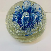 Paperweight Diamond Star Hand Blown Glass Ball Blue Beige Colors Heavy 4... - $84.15