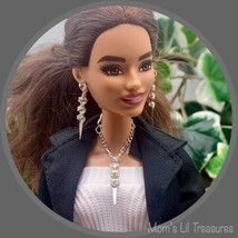 Clear Rhinestone Necklace &amp; Dangle Earring Set Barbie 1:6 ~ 11-12” Doll Jewelry - £7.83 GBP