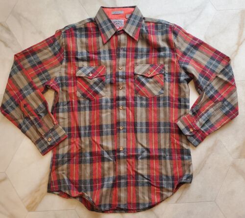 Vintage Bull Run Rugged Wear PLAID FLANNEL Button Down SHIRT Men&#39;s Medium - $29.50