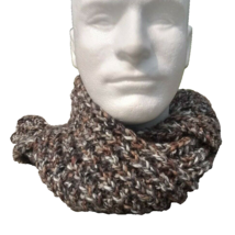 Mens Handmade Scarf Thick &amp; Chunky Knit Rib Striped Brown Beige White USA Womens - £35.24 GBP