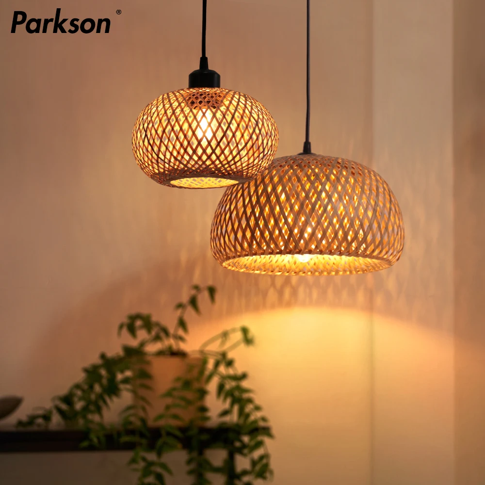 Delier hanging lamp handmade rattan pendant light fixture restaurant dining room indoor thumb200