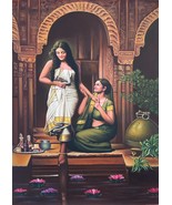 Captivating Painting: Woman&#39;s Bath with Maid&#39;s Assistance| 36x24 Inch Ca... - $349.00