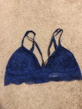 Victorias Secret Bra Womens Large Navy Blue Bralette Lace V Neck Lined S... - £14.81 GBP