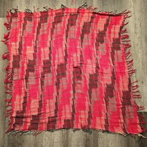 Scarf Women Wrap Square Red Fringe Design Western 25 x 30 Colorful South... - $14.94