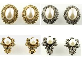 1 Pair Clip On Gold/Silvertone Pearl Eye/Flower Stud Earrings - €2,56 EUR