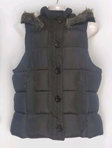 Ashley Womens Puffer Vest Hooded W/ Faux Fur Trim, Black Size S Full Zip Pockets - £10.35 GBP