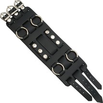 RoseCo Wide Black Leather Tri Clasp Cuff Wrist Watch Band - £14.80 GBP