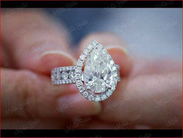 2.50Ct Pear Cut VVS1 Diamond halo Engagement Wedding Ring 14K White Gold Finish - £72.79 GBP