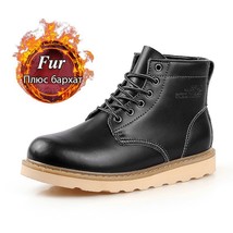 Winter Classic Fashion Men Leather Ankle Boots Motorcycle  Plush Warm Snow Boot  - £60.12 GBP