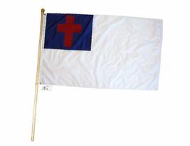 5 Foot Wooden Flag Pole Kit Wall Mount Bracket With 3x5 Christian House Flag - £27.08 GBP