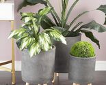Set of 3 Contemporary Grey Fiber Clay Cylindrical Planter Pots With Wood... - $145.99