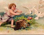 Vintage 1908 Clapsaddle Postcard TO MY SWEETHEART Cupid Chasing Doves Va... - $3.51