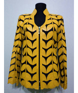 Yellow Woman Leather Coat Women Jacket Zipper Short Light V Collar All S... - £176.52 GBP