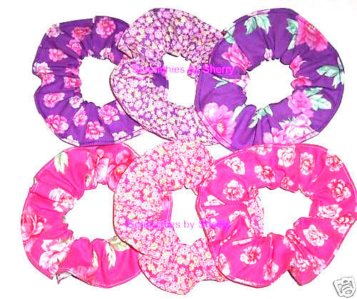 Primary image for Floral Hair Scrunchie Pink Purple Roses Tie Ponytail Holder Scrunchies by Sherry