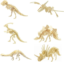 3D Wooden Dinosaur Puzzle - 6 Piece Set Wood Dinosaur Skeleton Model Puzzle - DI - £15.81 GBP