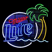 New Miller Lite Palm Tree Beer Bar Man Cave Neon Sign 17&quot;x14&quot; - £104.61 GBP