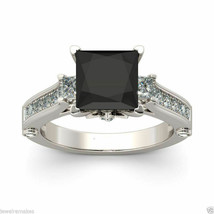 Princess Cut 2.65Ct Black Moissanite Engagement Ring 14K White Gold in Size 7.5 - £191.86 GBP