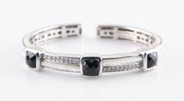 Judith Ripka Sterling Silver Onyx, Mother-of-Pearl and CZ Hinged Cuff Be... - $7,612.71 MXN