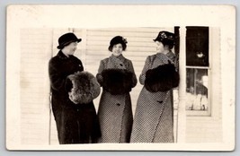 RPPC Edwardian Ladies Fabulous Striped Coats Large Fur Hand Muffs Postcard S28 - £15.76 GBP