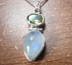 Faceted Peridot and Moonstone Teardrop 925 Sterling Silver Pendant r442a - £10.78 GBP