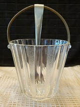 GLASS STRIPED ICE BUCKET WITH TONGS 5 1/2" TALL - £18.14 GBP