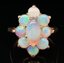14k Yellow Gold Marquise Genuine Natural Opal Cluster Ring Size 6.25 (#J6493) - £441.19 GBP