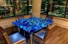 24&quot;x36&quot; Rectangle Blue Agate Dining Table Crystal Stone Living Room Furniture - $940.50