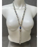Vintage Blue White Handmade Beaded Tassel Necklace KG JD - $551.17 MXN