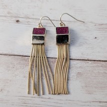 Vintage Earrings for Pierced Ears Gold Tone &amp; Brown Multi Strand Long Dangle - $16.99