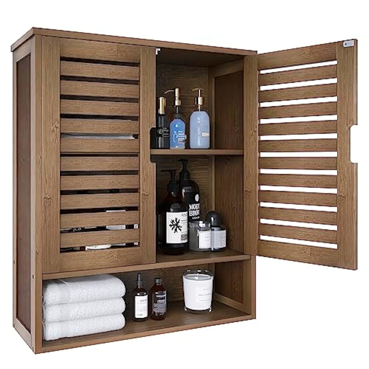 Bathroom Cabinet Wall Mounted, Bamboo Over-The-Toilet Storage Organizer, Space S