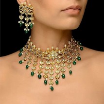 Indian Bollywood Gold Tone Kundan Choker Necklace Earring Women Fashion Jewelry - £29.32 GBP