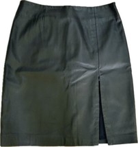 EXPRESS Black Genuine Leather Pencil Skirt | Women&#39;s 7/8 | Front Zipper Slits - £20.60 GBP
