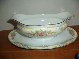 Noritake "M" Series Gravy Boat with Attached Underplate.  Floral.  Japan. - $24.99