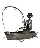Vintage Metal Fisherman Boat Sculpture Folk Art Nautical Den Decor - $21.60