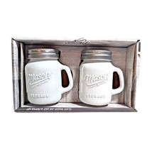 White Glass Mason Jar Salt and Pepper Shakers Metal Lids Set of 2 New in... - $16.00