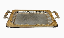 Ornate  Metal Gallery Tray Serving Tray Silver Plate and Gold Edelglantz 16&quot; - £27.94 GBP