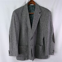 Vtg 90s Stafford 44S Gray Fleck Tweed Elbow Patch Blazer Suit Jacket Sport Coat - $82.49