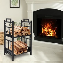 30&quot; Indoor/Outdoor Firewood Log Rack - Steel Fireplace Storage Holder With Tools - £58.22 GBP